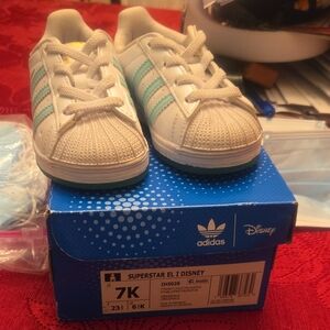 Adidas Kids Superstar Disney Sneakers - White and Teal